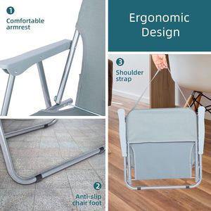 เก้าอี้ชายหาดพับได้สีเทาแบบพกพาสำหรับผู้ใหญ่600D หนักโครงเหล็กผ้าอ๊อกซ์ฟอร์ดความแข็งแรงสูงตั้งแคมป์ปิกนิกตกปลา - Product Image 2