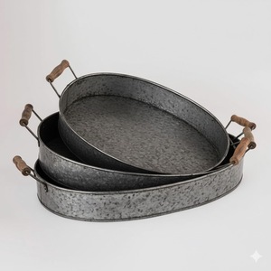 Bandeja de Servicio de Hierro Galvanizado de Alta Calidad con Mango de Madera, Color Plata Antigua, para Decoración de Bodas, Cenas y Fiestas - Product Image 4