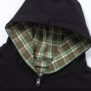 2026 Custom Reverse <b>Hoodie</b> Wear Both Side Men <b>Zip</b> up Double Layer Plaid <b>Hoodie</b> Men French Terry Reversible <b>Hoodie</b> - Product Image 2