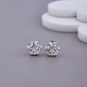 Round Cut Lab Grown Diamond Stud <b>Earrings</b> with <b>Screw</b> <b>Back</b> Setting 925 Solid Sterling Silver Rhodium Plated Luxury IGI Certified - Product Image 1
