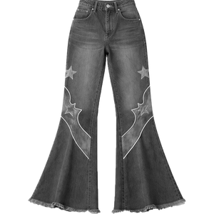 Livraison rapide, vêtements western personnalisés, ourlet brut, jean évasé taille haute, pantalon pour femmes, denim de haute qualité, décontracté, bouton, vente flash - Product Image 6