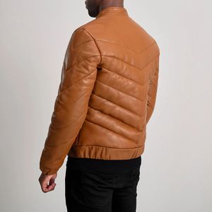 Chaqueta de Cuero Personalizada para Hombre con Cuello Alto, Estilo Casual de Invierno, Cierre Frontal, Resistente al Viento, Transpirable, Color Personalizado, Servicio OEM - Product Image 6