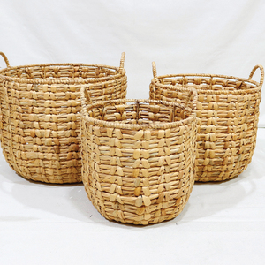 Juego de Cestas de Almacenamiento de Jacinto de Agua Tejidas a Mano Artex Dong Thap con Asas (3 piezas) - Product Image 4