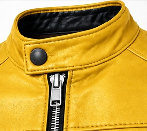 เสื้อแจ็คเก็ตหนัง PU สีเหลืองสำหรับผู้ชาย แบรนด์ INDEX คอตั้ง ปิดด้วยซิป ทรงปกติ สไตล์นักขี่มอเตอร์ไซค์ เหมาะสำหรับใส่ในฤดูใบไม้ร่วง - Product Image 5