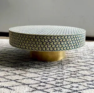 Cafe Essential Tables basses rondes de luxe en incrustation d'os vintage disponibles au meilleur prix auprès d'un fabricant indien - Product Image 3