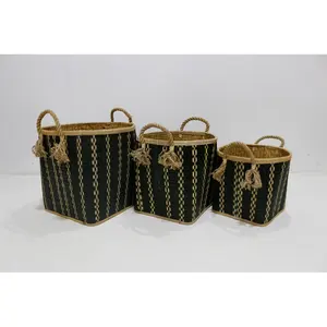 Home Decorative Handmade Palm Leaf Basket Mixed Color Storage Basket Using for Home, Hotel, Restaurant