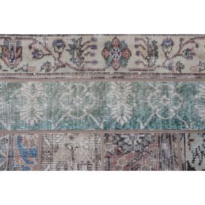 Tapis turc patchwork 2,6x11 pieds, marron arc-en-ciel géométrique avec éléments floraux, tapis vintage - Product Image 4