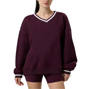 <b>Women</b> Autumn Winter <b>V</b>-<b>Neck</b> Embroidered Custom Printed Fleece Front Logo Hoodie 100% Cotton Long Sleeve Casual Lightweight Knit - Product Image 4
