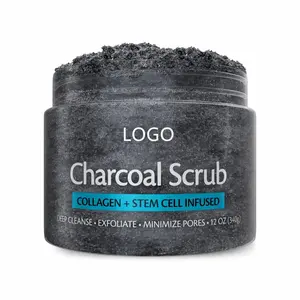 Private Label Charcoal Exfoliating Body Scrub Polish with Collagen & Stem Cell Gentle Body Exfoliator Face Scrub