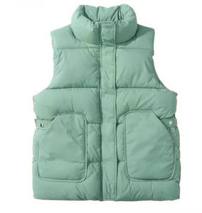<b>Women</b> Canvas <b>Knitted</b> Puffer <b>Vest</b> Stand Collar Zipper Closure Casual Style Breathable Lightweight Sleeveless Winter Outerwear - Product Image 4
