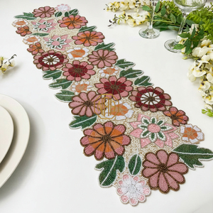 Handmade Modern <b>Beaded</b> Table Runner and <b>Placemat</b> Multicolor Floral Embroidered Custom Order - Product Image 6