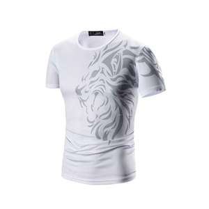 Camiseta en blanco personalizada con estampado de algodón de gran tamaño, ropa lisa, camiseta de hombre para exteriores, camiseta negra con estampado de León - Product Image 1