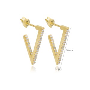 Boucles d'oreilles géométriques en zircon, design triangulaire, fabrication artisanale turque, bijoux en argent sterling 925, vente en gros - Product Image 3