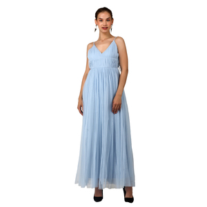 Robe longue occidentale ornée de main de haute qualité avec bretelles spaghetti à col en V profond, parfaite pour les soirées et les mariages. - Product Image 1