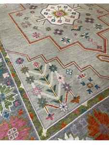 Tapis Oushak personnalisable 9x12 noué à la main motif abstrait laine fait à la main tapis turc disponible en différentes tailles - Product Image 2