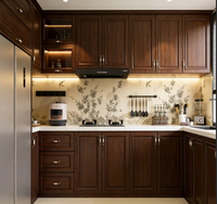 Armoire de cuisine avec appareils intégrés, armoires de cuisine en bois sur mesure avec four et espace réfrigérateur pour la cuisine à domicile