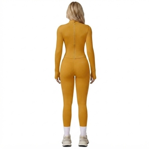 <b>Women</b>’s Fitness Clothing Set Long Sleeve Zip Front Top High Waist <b>Leggings</b> Workout Training Activewear - Product Image 3