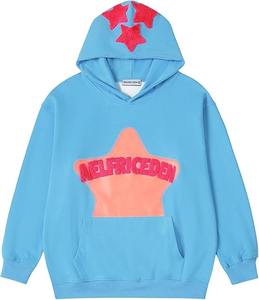 Sudadera con capucha con estampado de estrellas rosas para hombre y mujer, jersey de manga larga, cuello con capucha, técnica lavada, bolsillo polar - Product Image 1