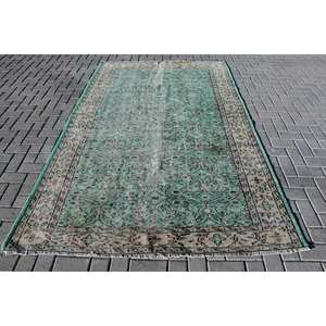 Tapis Vintage en Laine 5.5X8.1 pieds Vert Beige Patchwork Style Classique pour Entrée Fait à la Main en Peluche Rectangle Couloir Design Latex - Product Image 1