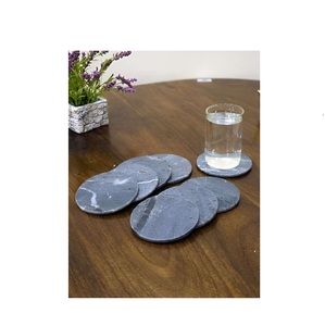 Marble <b>Coaster</b> <b>With</b> Round Shape for Tea Coffee 4 Pieces <b>Set</b> <b>With</b> <b>Holder</b> Feature Eco Friendly black white color - Product Image 3