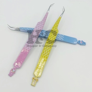 Pince à épiler pour cils en forme d'ours en peluche, pince à épiler plate à 45 degrés, pointe fine, rose, pince à épiler pour extensions de cils, logo en vison durable - Product Image 5