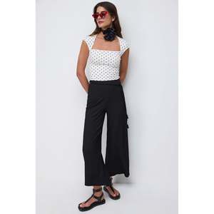 Top Corto Vintage con Estampado de Lunares, Estilo Retro Casual, Tejido de Gasa, Cuello Cuadrado con Decoración de Encaje, Corte Ajustado para Primavera - Product Image 2