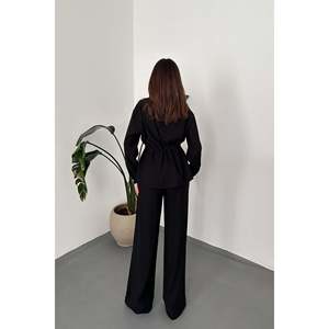 Black Button Detailed Shirt And Ribbed <b>Trousers</b> - Black - Product Image 5