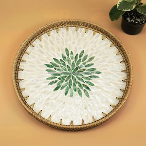 Modern Luxury Style Mother of Pearl <b>Rattan</b> Tray 2 Sizes | Food Serving Tray, Natural Tray, <b>Rattan</b> Tray | Home Hotel <b>Coffee</b> Shop - Product Image 2