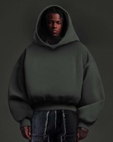 Sweat-shirts d'hiver surdimensionnés OEM, impression DTG, manches bouffantes, coupe ample, coupe courte, sans poche, sans cordon de serrage, 100% coton