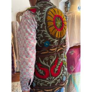 Mens Luxury Reversible <b>Nehru</b> Jacket XS Size Water-Proof Velvet Suzani Floral Embroidered Pattern Vintage Style for Spring Season - Product Image 2