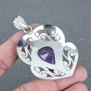 Estilo occidental elegante lujo plateado piedra preciosa moda latón fino joyería colgante amatista Natural fábrica personalizada - Product Image 4