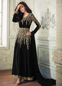 Robes longues Anarkali indiennes ethniques en géorgette lourde avec broderie et travail de broderie fantaisie, dupatta Pishwas - Product Image 4