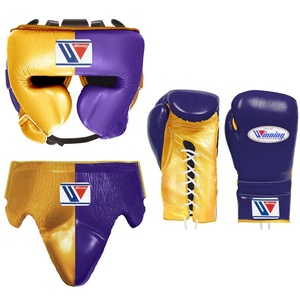 Conjunto de combate de boxeo ganador profesional de alta calidad, guantes de cuero, protector de ingle para la cabeza, correa de muñeca ajustable, cierre de bucle de gancho - Product Image 5