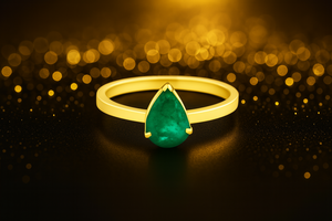 Anillo de Compromiso Apilable Hecho a Mano en Plata de Ley 925 con Cuarzo Esmeralda en Forma de Pera, Piedra de Nacimiento de Mayo - Product Image 3