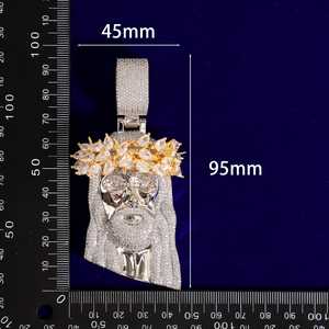 Collier en zircon micro-pavé, style hip-hop bling-bling, pendentif tête de Jésus pour hommes et enfants, avec pierre principale en moissanite - Product Image 2