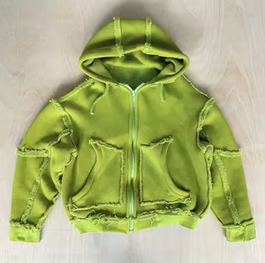 Distressed <b>Cropped</b> Hoodie <b>Men</b> Vintage Wash Heavy Weight Zip up Hoodies - Product Image 3