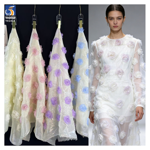 YX1414 <span class=keywords><strong>Tela</strong></span> de Organza Líquida de 150 g/m² <span class=keywords><strong>para</strong></span> Vestidos de Verano 2026, con <span class=keywords><strong>Bordado</strong></span> 3D de Flores de Rosa, 1 Yarda - Product Image 1