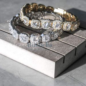 12mm 18K Gold Plated Solid 925 Sterling <b>Silver</b> Moissanite Cluster Tennis <b>Bracelet</b> Men's <b>Bangles</b> Hip Hop Anniversary Gift - Product Image 3