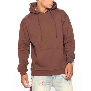 Sweat-shirt en molleton à capuche en coton pour hommes, pull à manches longues avec cordon de serrage et sweat à capuche teint confortable - Product Image 1