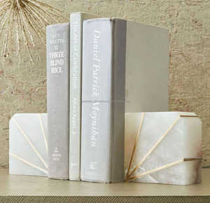 Luxury Handmade Nordic Marble and Metal Bookends Premium <b>Decorative</b> <b>Book</b> Stand Modern Stone Organizer for Study Desk Office - Product Image 2