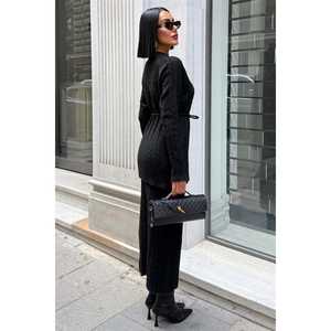 Conjunto de punto con cinturón y patrón de trenza de tela de lana 10218 - Product Image 4