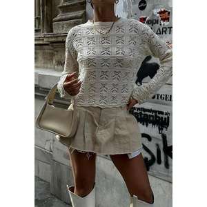 เสื้อสเวตเตอร์ถักโครเชต์คอวีทรงสูงถึงเข่าของคาลีย์ 1298-25 - Product Image 2