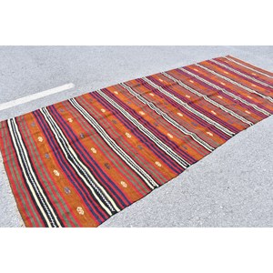 Vintage Turkish Red Kilim <b>Rug</b> 5'1 X 13'2 ft Boho Style Patchwork Wool Jute <b>Rug</b> for Living Room or <b>Bedroom</b> with Latex Backing - Product Image 4