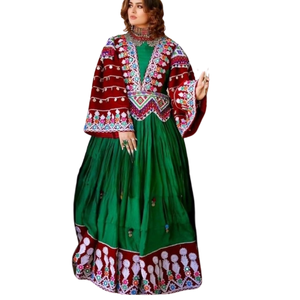 Nueva llegada Botón de encaje bordado hecho a mano para mujer Afghani largo hasta el suelo Color sólido Natural diseño Original cremallera - Product Image 2