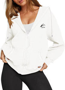 Outdoor Use <b>Winter</b> Woven <b>Women's</b> Crop <b>Top</b> Hoodies with Front Logo Custom Design Solid Color 100% Cotton Windproof & Comfortable - Product Image 4