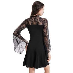 Abito da donna in pizzo rinascimentale Patchwork manica lunga sopra al ginocchio gotico abito da <span class=keywords><strong>Skater</strong></span> da Cocktail Party