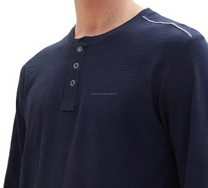 เสื้อยืดถักนิตติ้งสำหรับผู้ชายเสื้อออกกำลังกายแบบลูกเรือผ้าฝ้าย100% แห้งเร็วระบายอากาศได้ดีสีพื้นแขนปกติ - Product Image 2