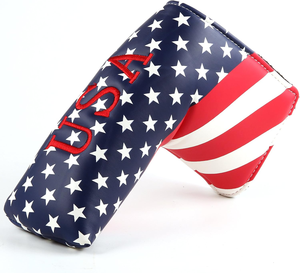 InjaeVina Golf VN OEM logotipo personalizado bordado impermeable PU cuero EE. UU. Bandera patrón Golf Blade Putter Headcover banda elástica - Product Image 3