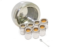 Boîte à épices en acier/laiton, boîte à masala, boîte à épices, récipient en laiton ancien, artisanal, ensemble de boîtes à épices pour la cuisine avec cuillère, 7 boîtes