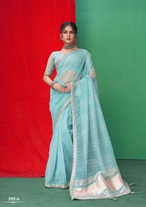 Nouvelle belle tenue de soirée Doublure en organza avec Codding brillant et Gotta Patti Work Borders sari Collection pour femmes - Product Image 4